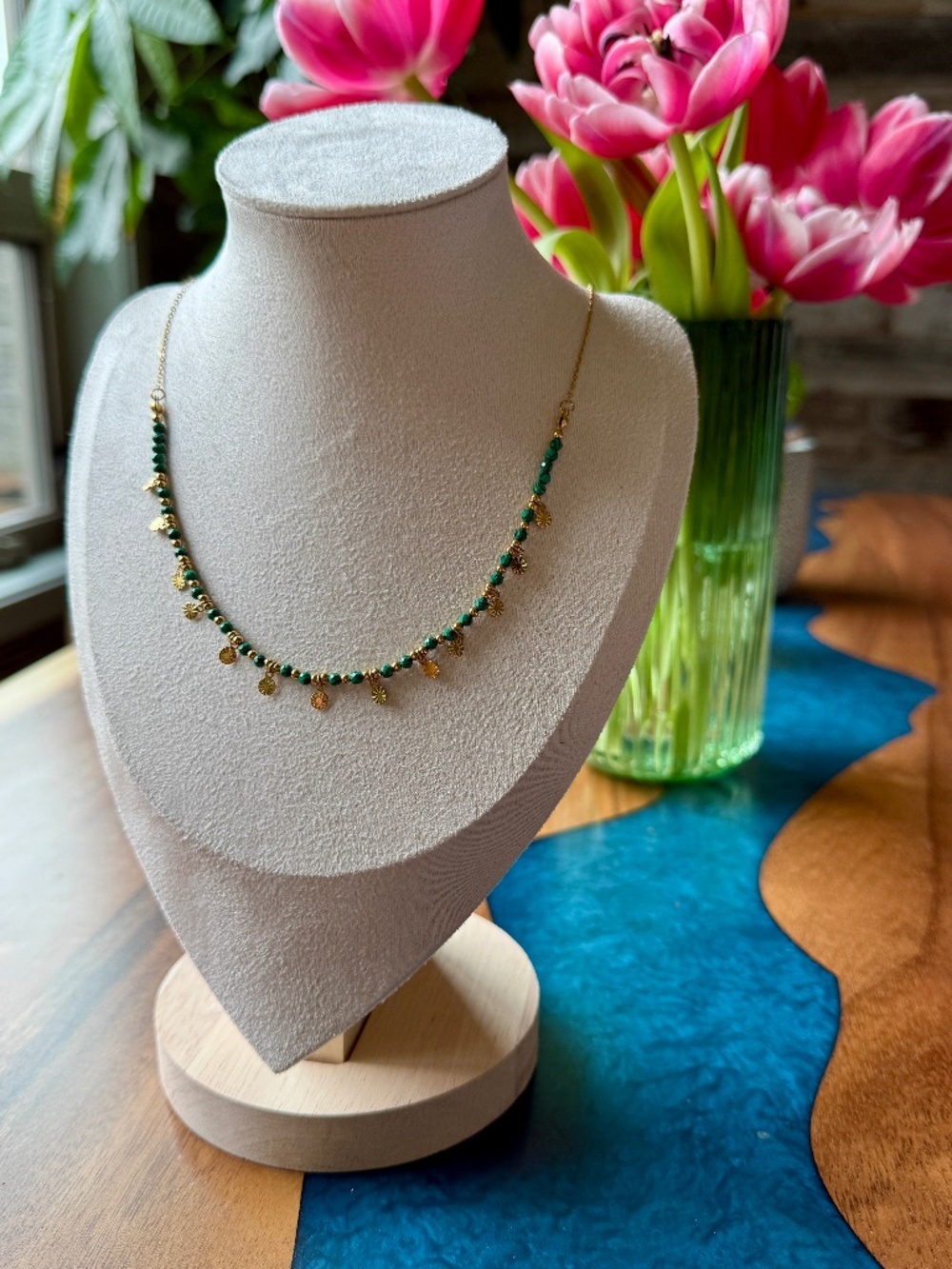 Boho Green & Gold Necklace